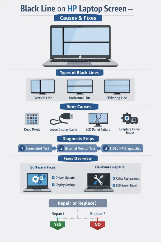 Black line on laptop screen hp