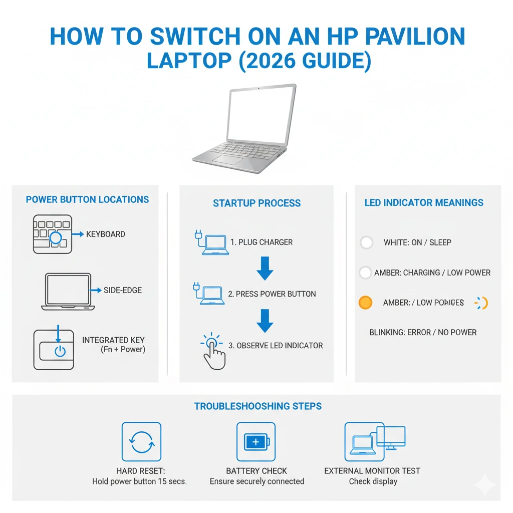 How to switch on hp pavilion laptop