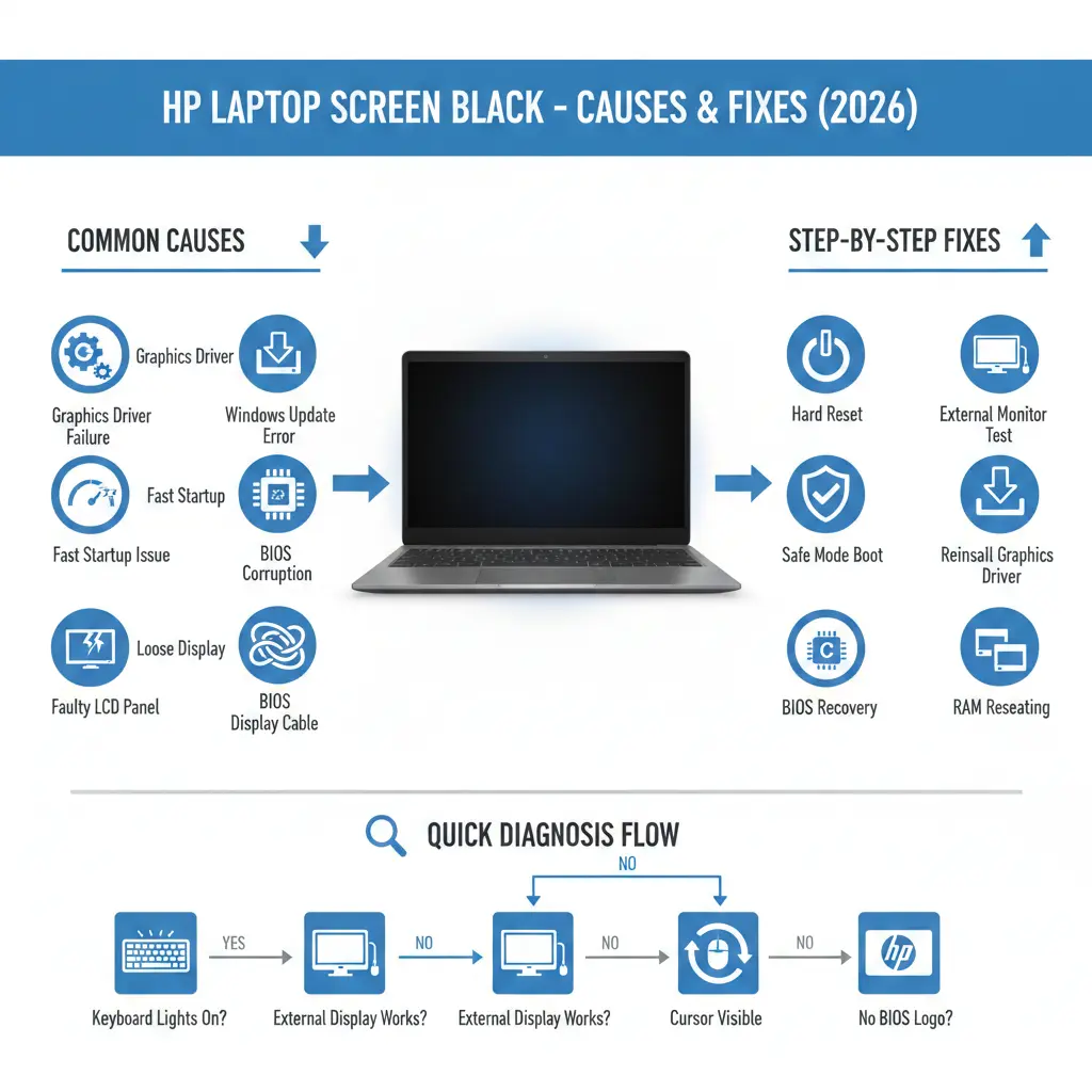 Laptop screen black hp