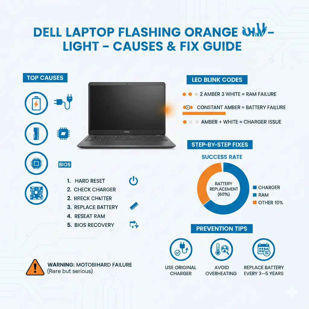 Dell laptop flashing orange light