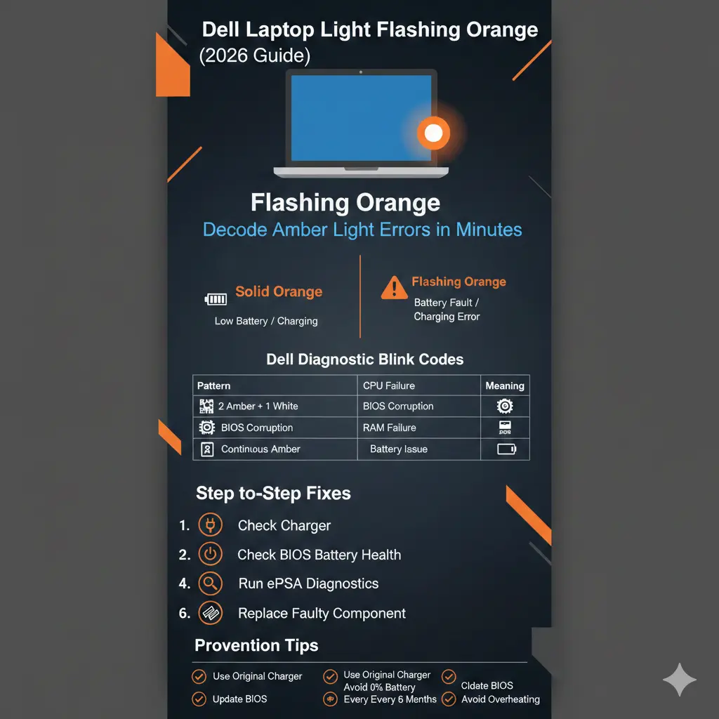 Dell laptop light flashing orange