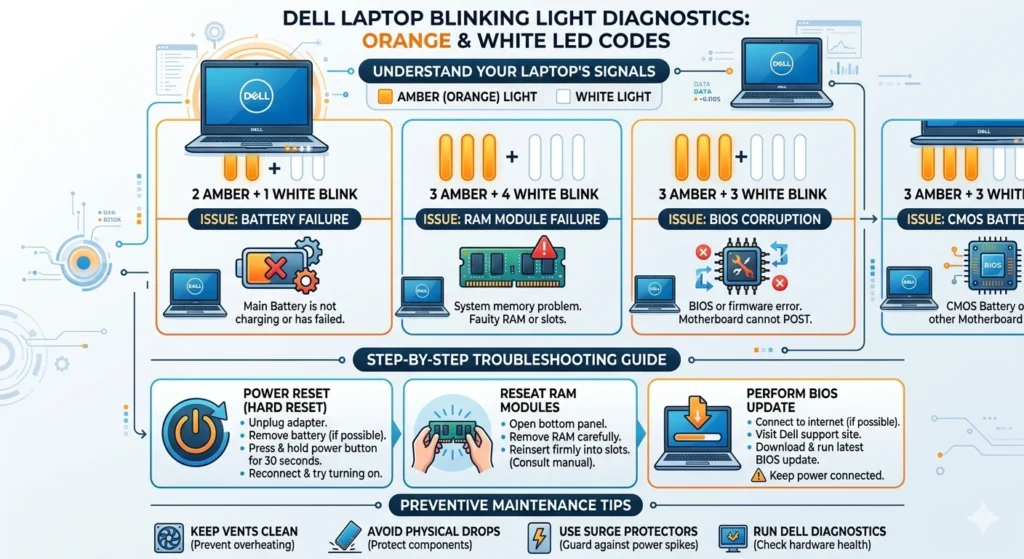 Dell laptop orange blinking light