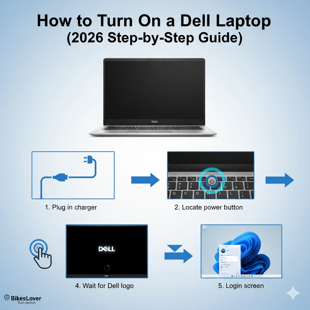 How do you turn on a dell laptop