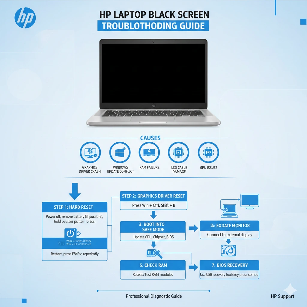 Laptop hp screen black 